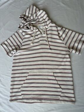 Sol Angeles Cream Swim Coverup Hoodie with Red & Gray Stripes